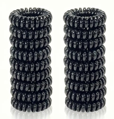 Spiral Haargummis für Damen & Kinder – Telefonkabel Style Zopfgummis – Haarschmuck ohne Knicke & Ziepen – Perfekt für Pferdeschwanz, Dutt & Alltagsfrisuren (Schwarz 12er Pack)