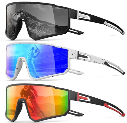 3 Pack Polarized Running Sunglasses for Women Mens Sunglasses UV Protection for Pit Viper Cycling Baseball Fishing (3 Pack-Blue White/Black Gray/Red Black-W03)