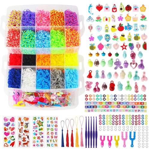 LIAILA 15000+ Loom Bänder Set XXL, 25 Farben Gummibänder für Armbänder, DIY Gummiarmbänder selber machen mit Zubehör im 3-lagigem Koffer, Soft Loom Bands Bastelset für Kinder Mädchen Jungen Geschenk