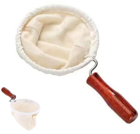 Twcyws Coffee Filter Cloth, Handmade Reusable Coffee Filter Coffee Flannel Cloth Filter Bag Coffee Stocking with Wooden Handle, Washable Filters Strainer Tool (Large)
