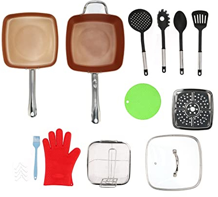 Fictory Set di pentole da 11 pezzi, padelle antiaderenti colorate in rame, multiuso essenziali per la cucina, facili da pulire, distribuzione uniforme del calore, utensili da cucina di qualità a