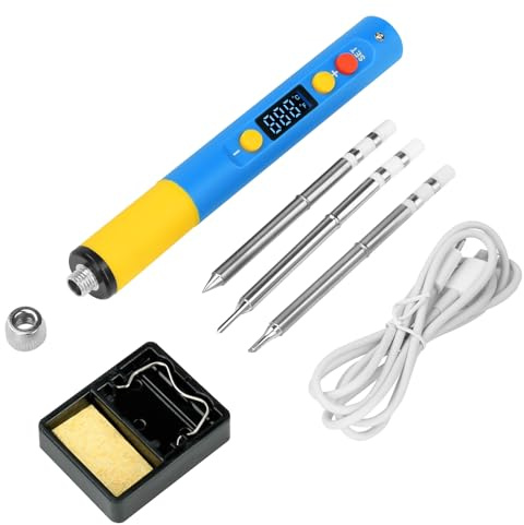 Fastsaw Juego de soldador, PD65 W, calentamiento rápido 6S, hierro soldado de 180 – 500 °C, soldador USB C, calibración de temperatura con modo de suspensión sensible a las vibraciones adecuado