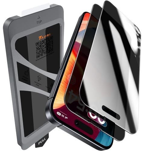 TAURI 2 Pezzi Privacy Pellicola Vetro Temperato per iPhone 15 | Rimozione Automatica Della Polvere, Durezza 9H Protettiva Anti-Spy, Senza Bolle