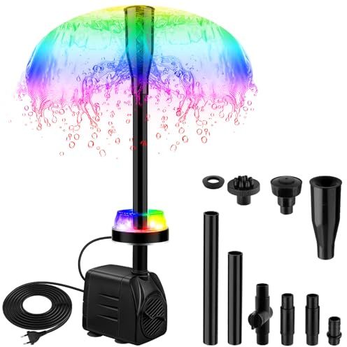NATPOW Mini Bomba de Agua Sumergible con Luz LED RGB, 15W 800L/H Bomba de Acuario con 3 Buses Boquillas, Cable 3M, Ultra Silenciosa Bomba para Acuario Fuente Estanque Estatuas