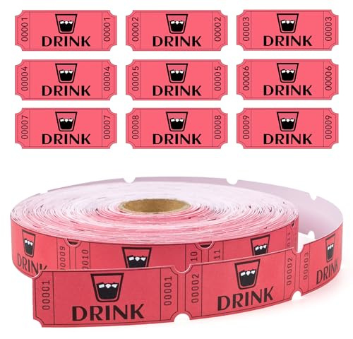 1000 Nummerierte Rote Getränkegutschein Rolle (1-1000) – Dickes Papier für Tombola, Lotterie, Party, Fest & Veranstaltung (Getränkemarken, Gewinnscheine)​