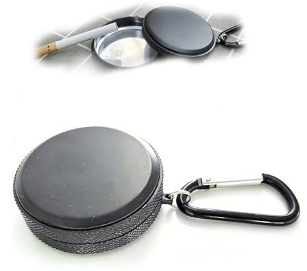 Heucadup portable ashtray, portable ashtrays for cigarettes with Keyring pocket ashtray pouch Odorproof cigarette butt box, ash trays with lids for Travel, Camping, and Outdoor Activities (Black)