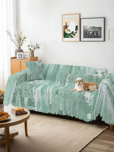 Green Abstract Sofa Cover Blanket Couch Covers for Armchair Cushion,Couch Sofa Silpcover with Tassel,Vintage Geometric Gradient Oil Painting Modern Living Room Throw Towel Blanket Covers XX-L 71x150