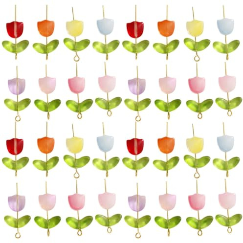 VINTORKY Tulip Glass Beads for Bracelet Making DIY Craft Supplies with Smooth No Burr Surface Safe to Use Mixed Tulip Flower and Leaf Shapes Gift for Friends Random Color
