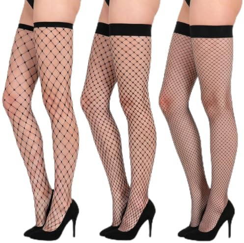 4 par strumpebandslösa strumpor för kvinnor, fisknätsstrumpor för strumpebandshållare svarta nätstrumpor för cosplay halloween jul (en storlek)