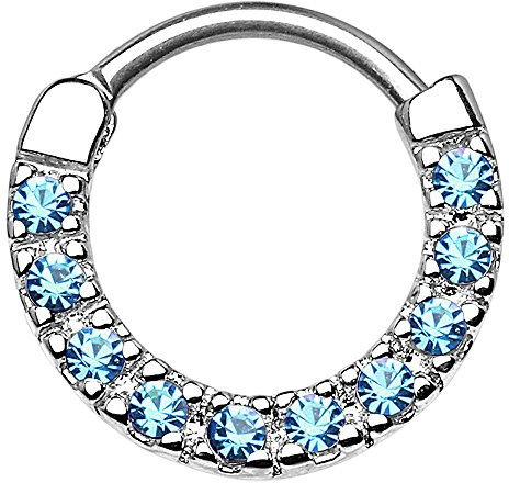 Piercingfaktor Universal Piercing Scharnier Schild Ring Tribal Vintage mit Strass Kristall Septum für Tragus Helix Ohr Nase Lippe Intim Nippel Silber Aqua 1,2mm