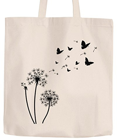 Autiga Jutebeutel Pusteblume Schmetterlinge Dandelion Butterflys Baumwolltasche Stoffbeutel natur 2 lange Henkel