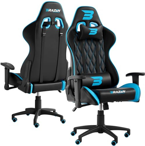 BraZen Phantom Ergonomic PC Chair Adult Gaming Chair for Adult Office Computer Chairs Adults Gaming Chairs for Adults Video Game Seat Computer Gamer Seat PC Gamer - Blue