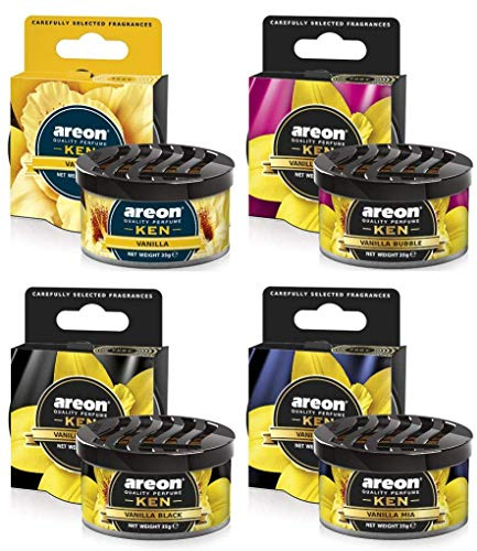 AREON Ken Lufterfrischer Vanille Mix Auto Duft Autoduft Wohnung Dose Duftdose Erfrischer 3D Set (Vanilla Pack x 4)