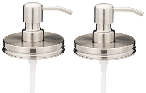 Jarmazing Products Wide Mouth Stainless Steel Mason Jar Soap Dispenser Lids - Two Pack - for All Wide Mouth Canning Jars