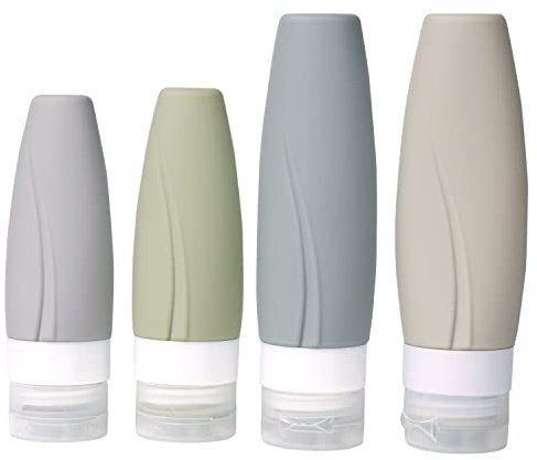 YFLife Bouteilles de voyage de 85 g, approuvées par la TSA, anti-fuite, conteneurs de voyage pour shampooing, flacons de voyage en silicone pour articles de toilette, Bleu, gris, vert, 2*3oz, 34 FR