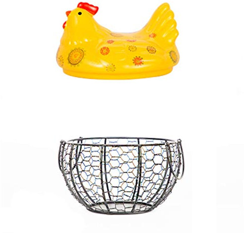 Multipurpose Egg Storage Basket with Handles, Creative Egg Storage Holder Metal Hen Storage Eggs Basket Save Space,Yellow