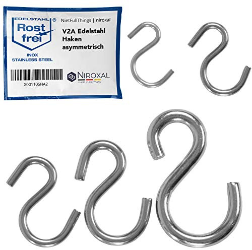 NietFullThings S-Haken asymmetrisch Edelstahl Ø5 mm x 43 mm – 10 Stück – Aufhängehaken rostfrei
