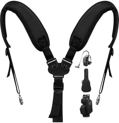 BIG TEETH Golf Bag Straps Swivel Backpack Straps Double Strap, Adjustable Thick Padded Bag Strap, Universal Comfort Easy Installation (2 Buckle Connected Black)