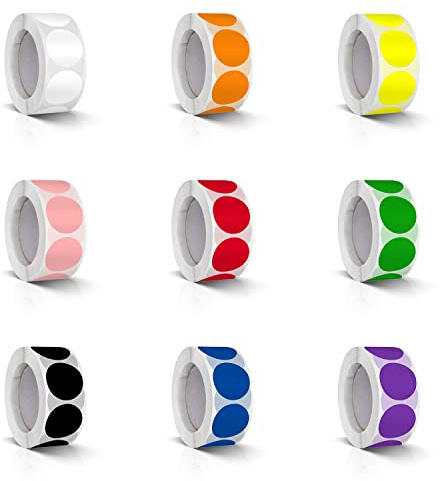 4500 Stk Runde Aufkleber Stickers 25mm Bunt Farbkodierung Etiketten Rolle Kleine Klebepunkte 9 Farben