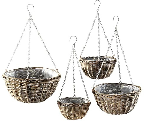 Kobolo Blumenampel Pflanzampel Weide rund 4er Set Braun