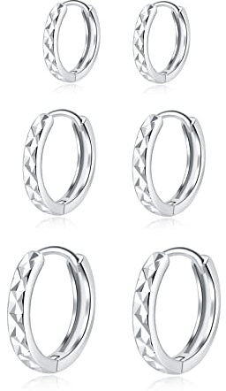 Josfeva Creolen Silber 925 Ohrringe, 925 Sterling Silber Damen Creolen Ohrringe Set, 3 Paare Klein Schlafen Creolen Ohrring Set, Silber Unisex Creolen Kreolen Ohrringe Set in 10, 12, 14mm