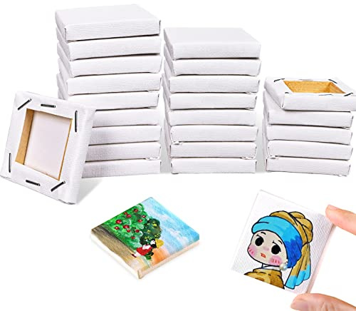 24 Stück Keilrahmen Mini Leinwand 5x5 cm, Mini Canvas Baumwolle | Mini Keilrahmen für Acryl- und Ölgemälde, Klein Leinwand ideal zum Malen und Basteln