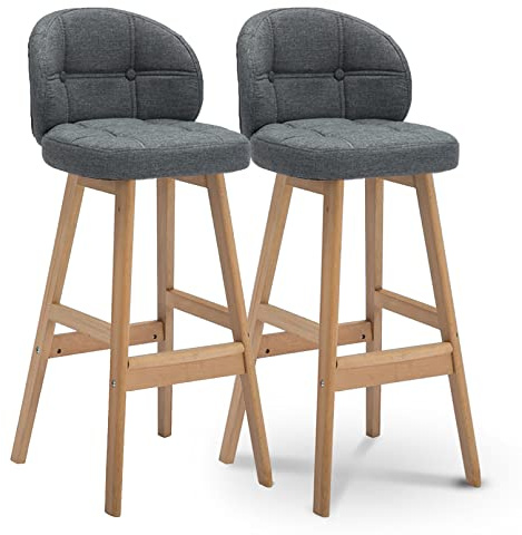 OLAMASA Barhocker-Set mit 2 Holz-Küchenthekenstühlen in Kneipenhöhe, hohe Küchenhocker, Frühstückshocker, Arbeitsstuhl, Barstühle
