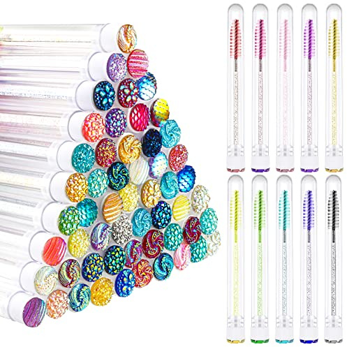 200 Pieces Mascara Wand Tube Set 100 Pcs Lash Spoolies for Eyelash Extensions 100 Pcs Diamond Empty Mascara Brush Disposable Colorful Eyebrow Applicator Makeup Tool, Mix Color (Lovely)