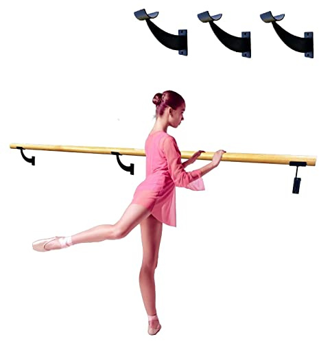 Ballet Barre Premium 10 FT Long 2.0” Diameter + Open Brackets Wall Mounted Black Set Dance Equipment | For Kids and Adults, Home/Studio Ballet Bar Wood Barre, Dance Bar Stretch Bar, Dancing/Stretching
