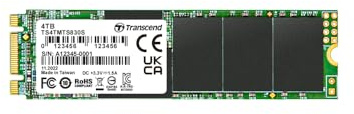 Transcend 4TB MTS830S M.2 SATA III 2280 SSD, DRAM-Cache, B+M-Schlüssel | Nicht kompatibel mit NVMe-Steckplätzen, internen SSDs, LDPC-Fehlerkorrektur (ECC) für Laptops und Desktop-PCs