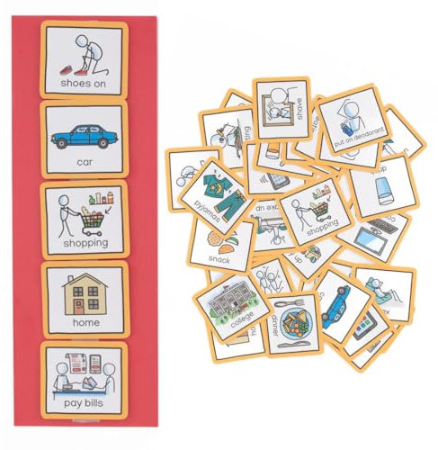 Visual Timetable for Adults Visual Schedule communication cards dementia board for stroke victims, dementia, learning difficulties (Red)