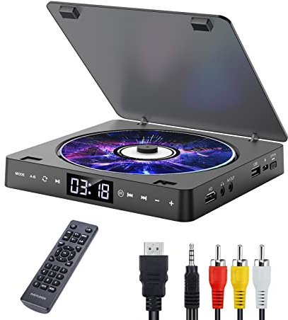Gueray Lecteurs DVD pour TV DVD Player Toutes Les Régions Gratuit Portable Mini Lecteur DVD CD avec HD 1080p HDMI/AV USB / 3.5mm Aux Port Inclus Télécommande, Câble HDMI et AV (Noir)
