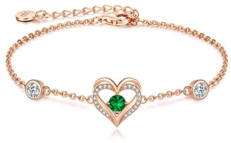 CDE Armband Damen 925 Sterling Silber Herz Rosegold Geschenk für Sie Geburtsstein Armbänder Frauen Schmuck Weihnachten Valentinstag Geburtstags Muttertags Hochzeits Jubiläums