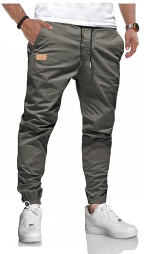 LIUPMWE Pantalones de Trabajo Hombre Casual Elásticos Jogging Pantalón Algodón Slim Fit Cargo Pants con Bolsillos Otoño Inviernos,Gris,L