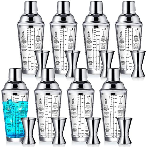 Roshtia Set di 16 shaker per cocktail in vetro da 400 ml, trasparente, con misurino in acciaio inox, set da barista, mix di bevande, per bar, feste, casa