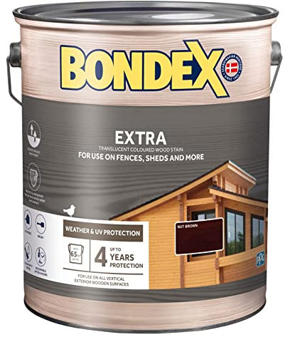 Bondex Extra Wood Stain - Nut Brown – Suitable for Exerior Wood - Weather & UV Protection – Water Based – 4 Years Protection - 5L