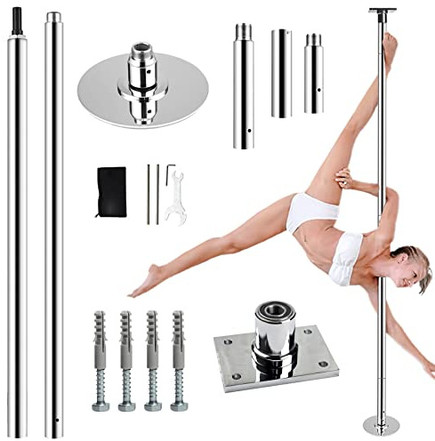 PRIOR FITNESS Poteau de Danse Fixe Permanent, 45mm Rotatif & Fixe en Acier Robuste, Hauteur Réglable, Certifié CE, pour Maison Studio Salle de Sport, Argent
