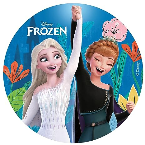 Dekora - Essbare Kuchen Deko Geburtstag - Essbares Tortenbild für Mädchen - Essbarer Tortenaufleger Die Eiskönigin Anna und Elsa - 15,5 cm Durchmesser