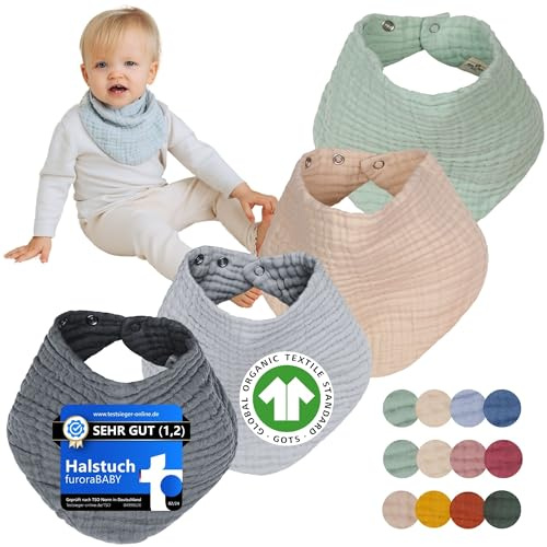 Baby haklappar Bibs mycket mjukt muslintyg GOTS (ekologisk bomull) | Baby Triangel Halsdukar, baby snusnäsdukar - absorberande Bandana Bib för dreglande och tandvård, småbarn + nyfödda (Nature)