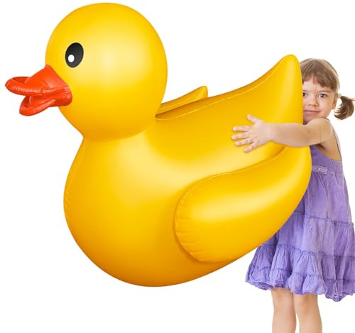 Hungdao 1 Pack 4 Feet Giant Inflatable Duck Huge Rubber Duck Large Blow up Pool Float for Summer Beach Swimming Pool Carnival Birthday Party Parade Decoration (Yellow)