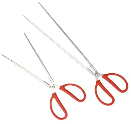 SOLUSTRE 2 Stück Lange Gerade Edelstahl Greifzangen mit Zahn Design für Müllsammler und Fischfang Robuster Pp Griff für Haushalt und Outdoor Nutzung