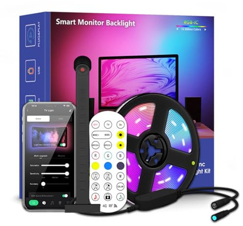 Retroiluminación LED WiFi para TV con cámara, luces LED para dormitorio, luz de TV RGBIC inteligente para TV de 55-65 pulgadas, retroiluminación de TV a televisores de 55-65 pulgadas, control por