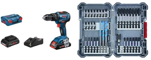 Bosch Professional Système sans Fil 18V, Perceuse à Percussion GSB 18V-55 avec 2 Batteries + Kit d'embouts de tournevis 35 pièces