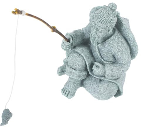Yardwe Jiang Taigong Fischerfigur Aus Sandstein Miniatur Deko Für Aquarien Und Garten Detailreiche Statue Für Sammler Und Kunstliebhaber Elegante Dekoration Für Innen Und