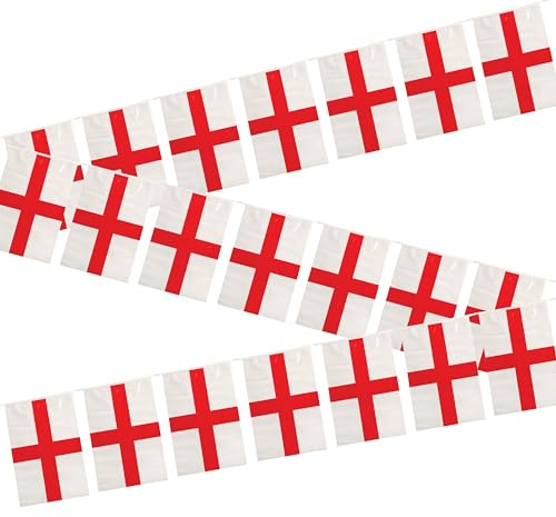 Lizzy 6 Meters England Flag Bunting | St George England English Bunting Fabric Banner 12 Flags England Rectangular Buntings For Street Party Decorations