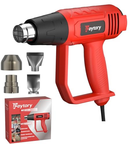 60℃- 600℃ Stepless Variable Temp Air Blower Heat Gun, 1.5s Fast Heat Mini Hot Air Gun Professional Paint Stripper with 4 Attachments for Crafts, Shrinking PVC, Stripping Paint, Red