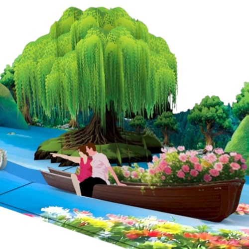 Three Dee Cards 3D Pop-Up Karte mit Romantischer Bootsfahrt - Perfekt als Hochzeitskarte, Jahrestagskarte, Valentinstagskarte - Einzigartige Grußkarte für Paare Ehemann Ehefrau Freund Freundin