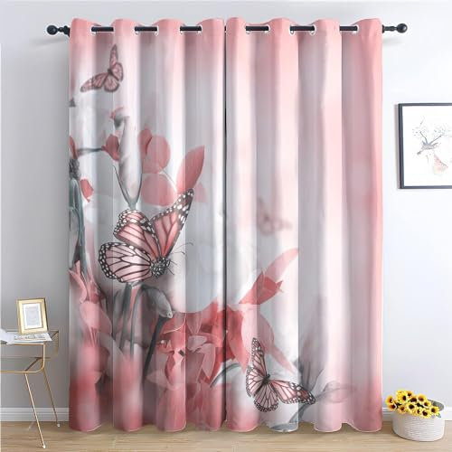 MLUNKQAIL Verdunklungsvorhänge Schmetterling Vorhänge Blickdicht Insekt Gardinen mit Ösen Wärmedämmvorhang Verdunklungsdekoschal Gardinen Wohnzimmer 2Er Set 50X140cm (BxH)