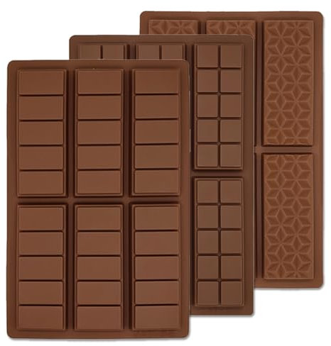 3 piezas Moldes para barras de chocolate desmontables, CNYMANY Molde de silicona para barras de chocolate de 6 cavidades profundas Molde grande para barras de caramelo Molde para gelatina Bandejas