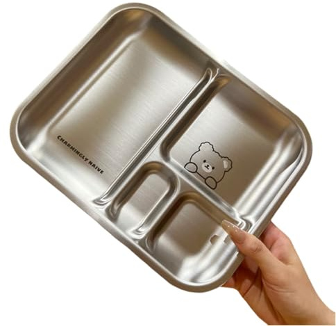 ZYWUOY Assiette à manger en acier inoxydable avec compartiment pour enfants (ours)